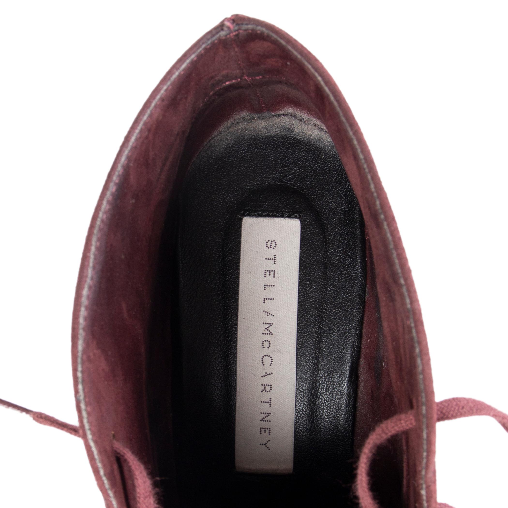 Brown STELLA MCCARTNEY burgundy FAUX SUEDE LEANA Platform Wedge Ankle Boots Shoes 38 For Sale