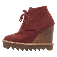 Stella McCartney Burgundy Faux Suede Leana Wedge Boots Size 37
