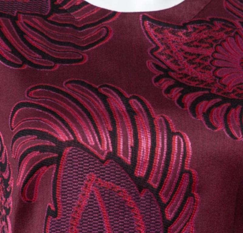 Stella McCartney Burgundy Floral Jacquard Wool Long Sleeve Dress M For Sale 2