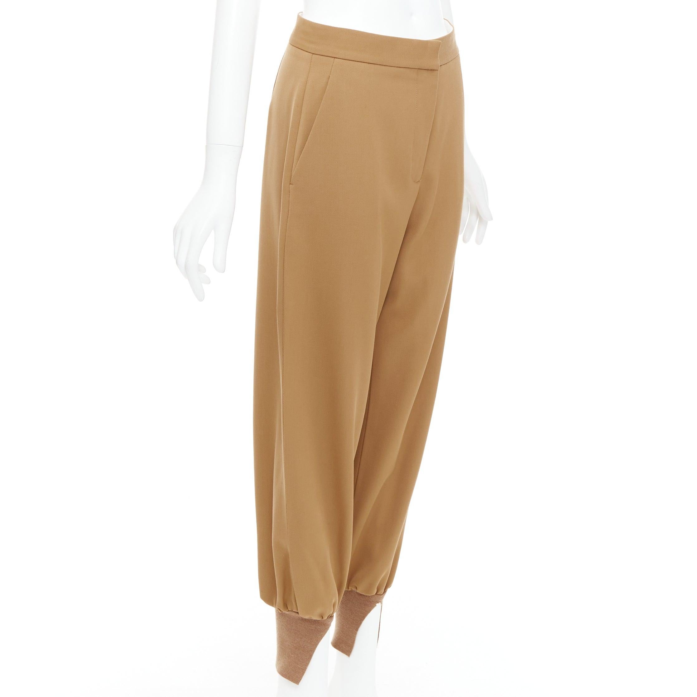 Marron STELLA MCCARTNEY Pantalon effilé à ourlet côtelé et ballons IT36 XXS en vente