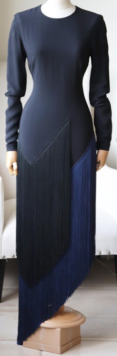 Stella McCartney Camille Asymmetric Fringed Stretch Crepe Midi Dress
