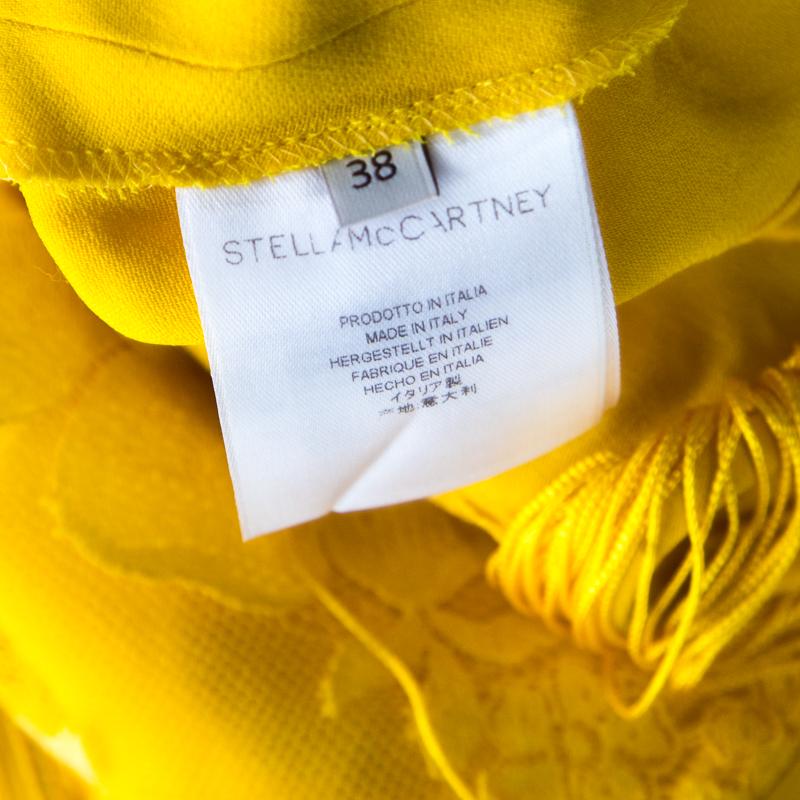 Women's Stella McCartney Canary Yellow Floral Lace Overlay Fringed Halter Dress S