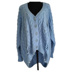 Stella McCartney Cerulean Distressed Cable-Knit Alpaca-Blend Cardigan size Small