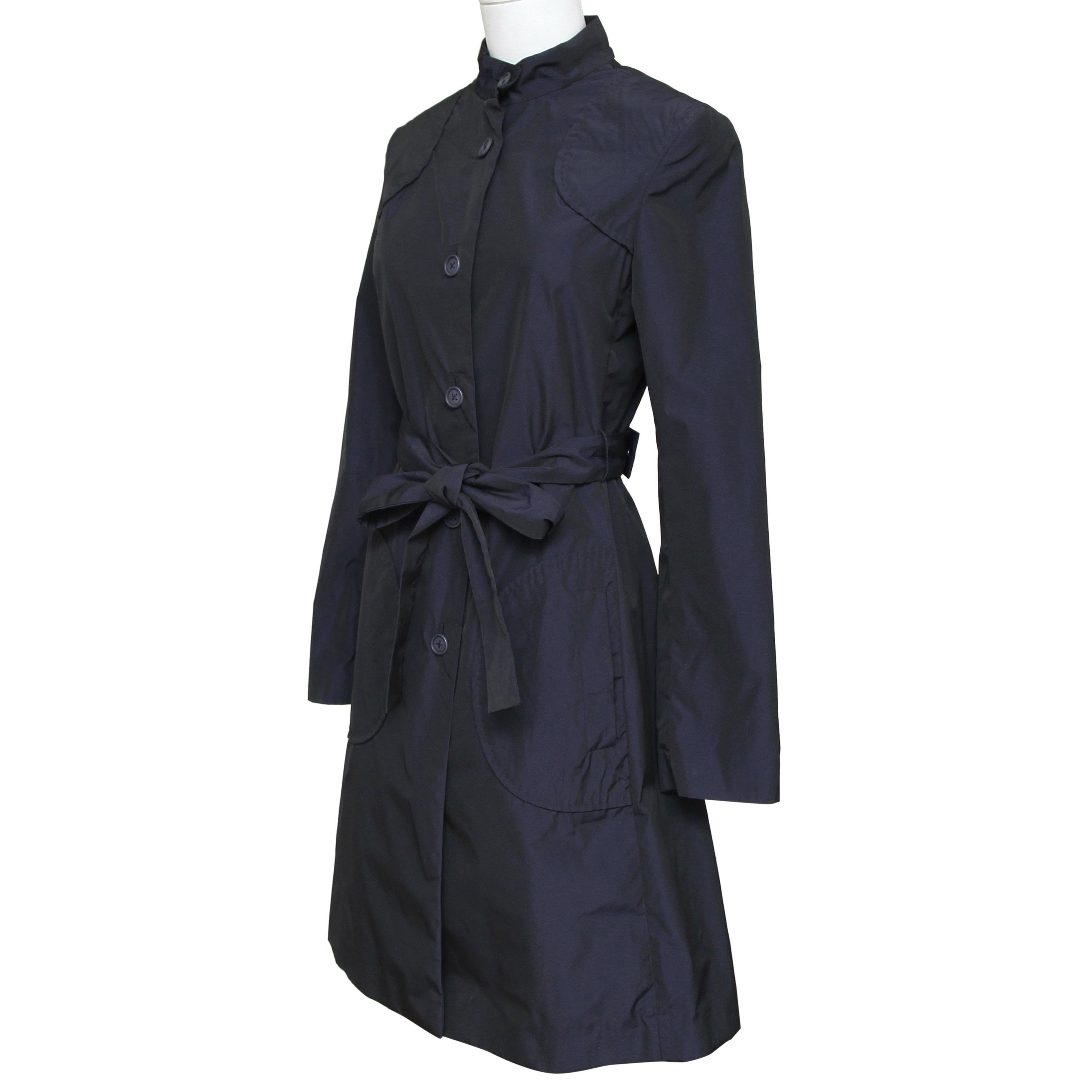 Black STELLA MCCARTNEY Trench Coat Navy Blue Buttons Mid-Length Belt Clothing Sz 38 For Sale