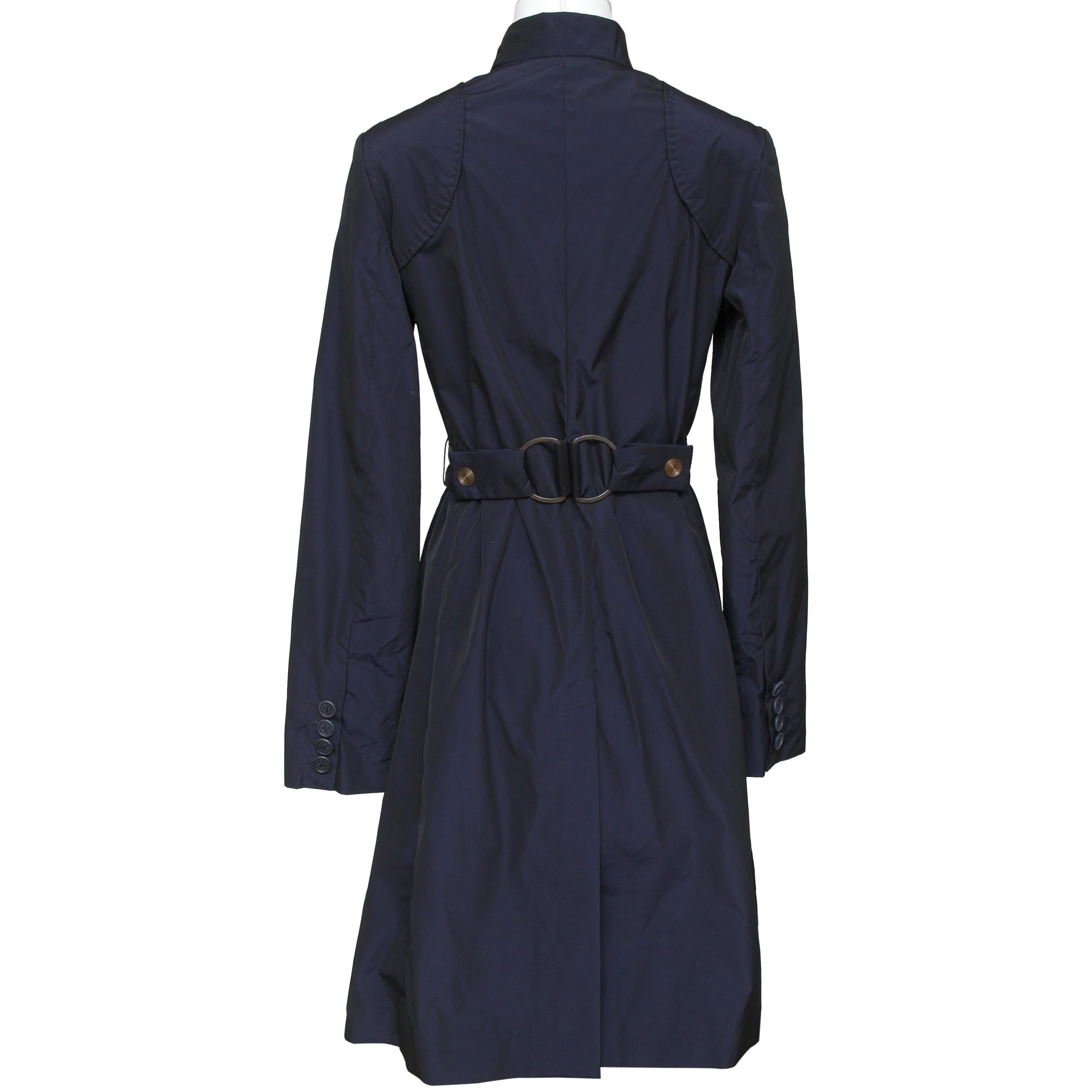 Women's or Men's STELLA MCCARTNEY Trench Coat Navy Blue Buttons Mid-Length Belt Clothing Sz 38 For Sale