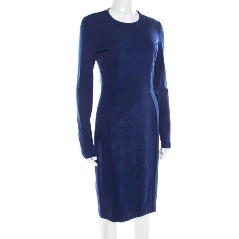 Stella McCartney Cobalt Blue Jacquard Front Panel Detail Long Sleeve Dress M In Excellent Condition In Dubai, Al Qouz 2