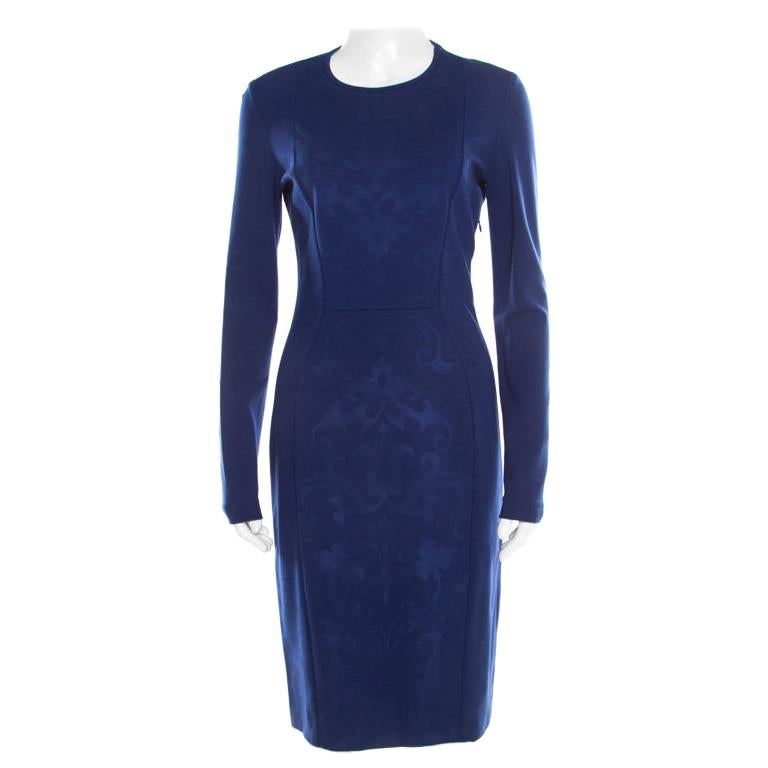 Stella McCartney Cobalt Blue Jacquard Front Panel Detail Long Sleeve Dress M