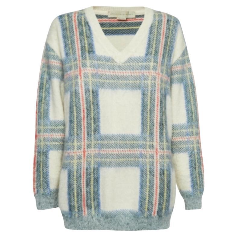 Pull en laine mélangée à carreaux crème et verts Stella McCartney S