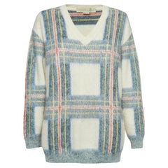 Pull en laine mélangée à carreaux crème et verts Stella McCartney S
