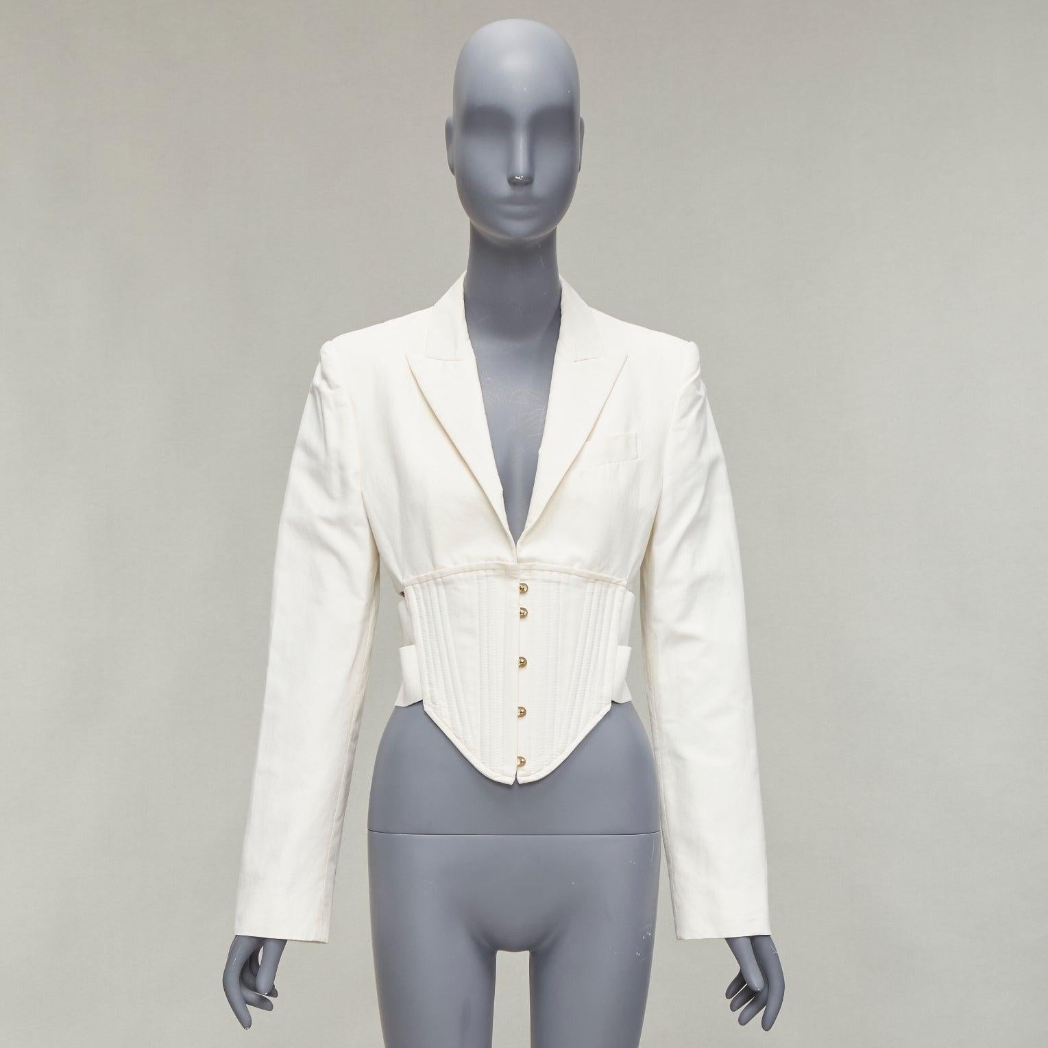 STELLA MCCARTNEY Veste blazer à découpes courtes et corset à encolure crème IT40 S en vente 7