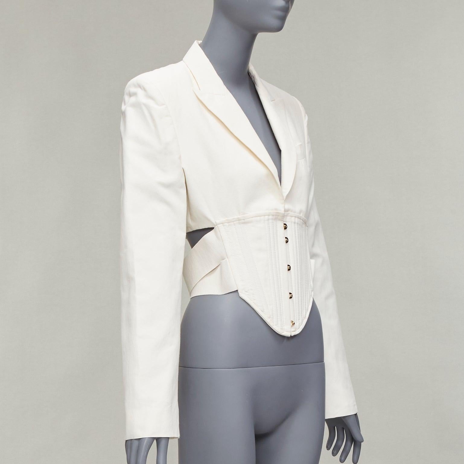 STELLA MCCARTNEY cream boned corset cropped cut out blazer jacket IT40 S In Excellent Condition For Sale In Hong Kong, NT
