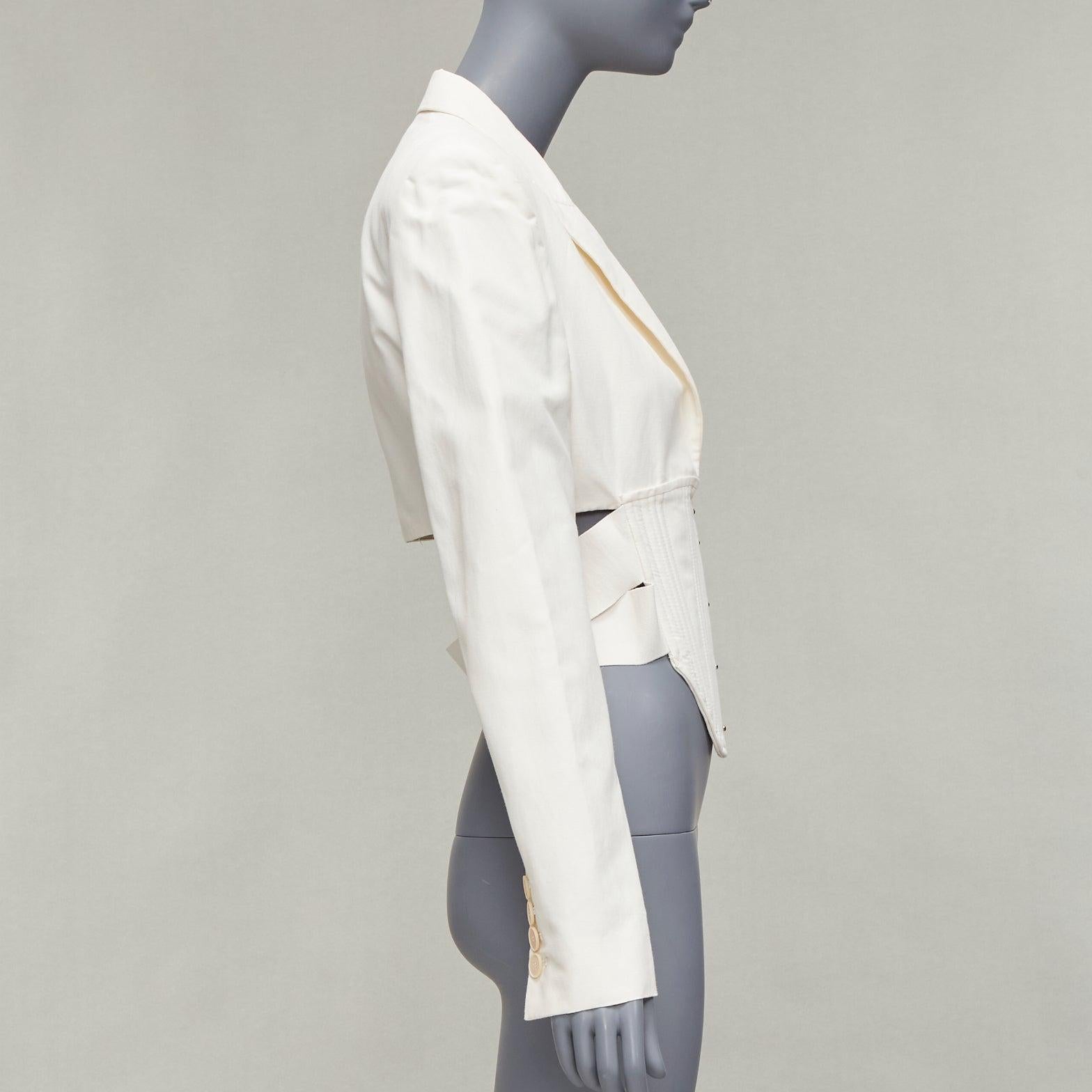 STELLA MCCARTNEY cream boned corset cropped cut out blazer jacket IT40 S In Excellent Condition In Hong Kong, NT