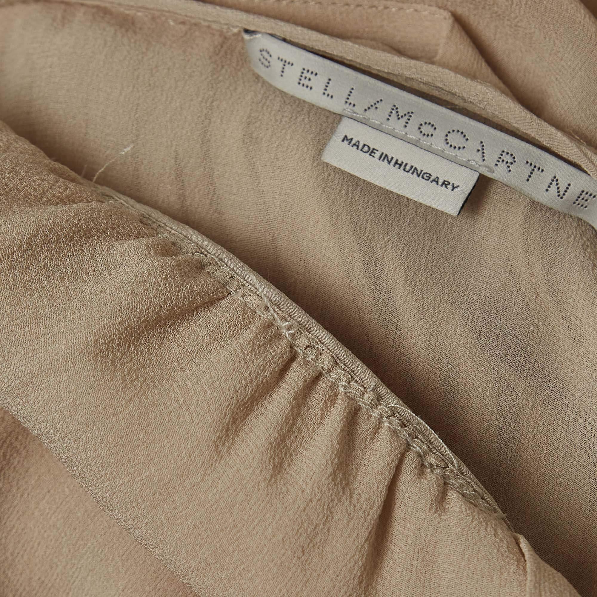 Women's Stella McCartney Cream Carleigh Shirred Silk-Georgette Maxi Dress S For Sale