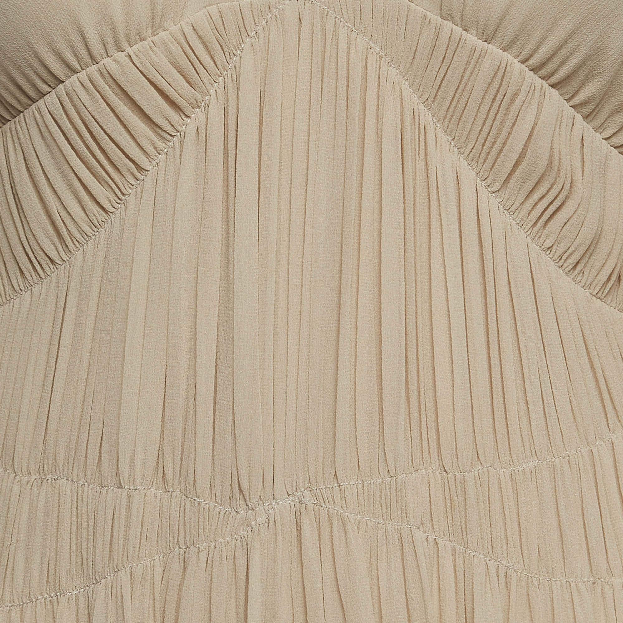 Stella McCartney Cream Carleigh Shirred Silk-Georgette Maxi Dress S For Sale 3