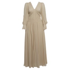 Stella McCartney Cream Carleigh Shirred Silk-Georgette Maxi Dress S