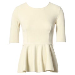 STELLA MCCARTNEY cream short sleeve flared peplum hem top IT38 6 XS
