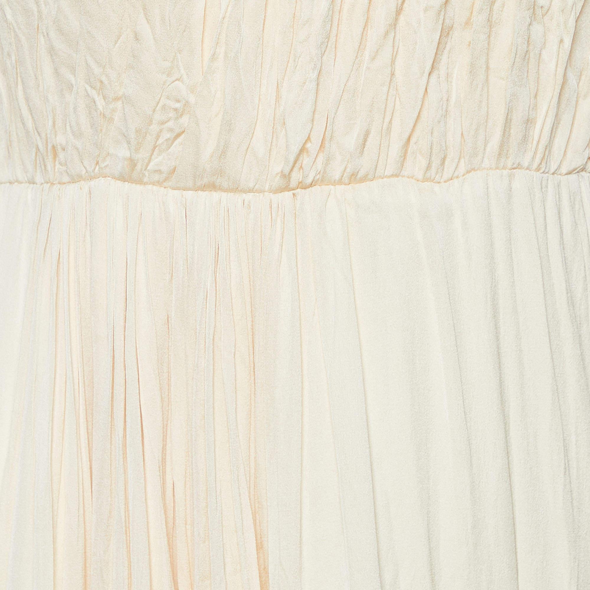 Beige Stella McCartney - Robe longue sans manches en soie et dentelle crème M en vente