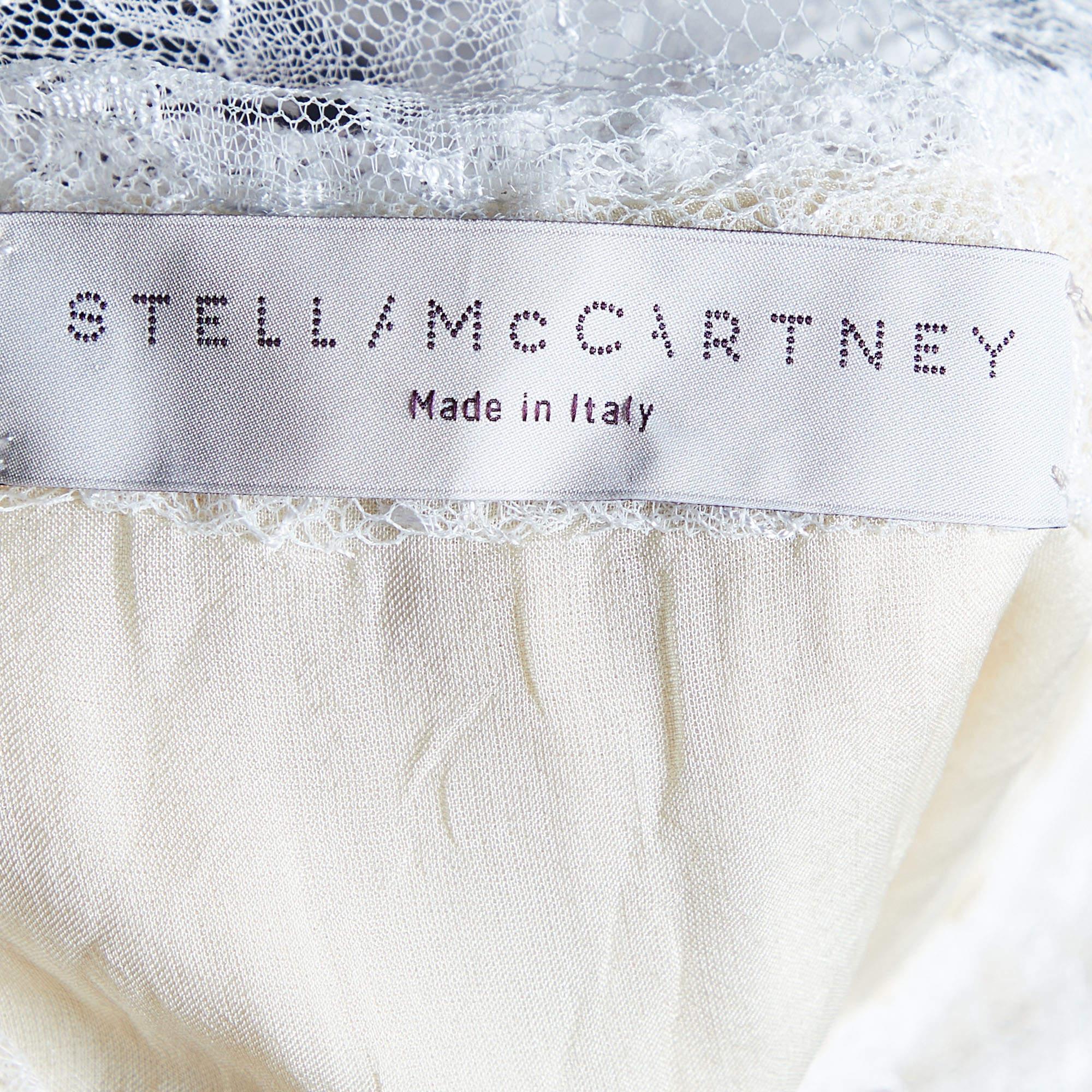 Stella McCartney - Robe longue sans manches en soie et dentelle crème M Bon état - En vente à Dubai, Al Qouz 2
