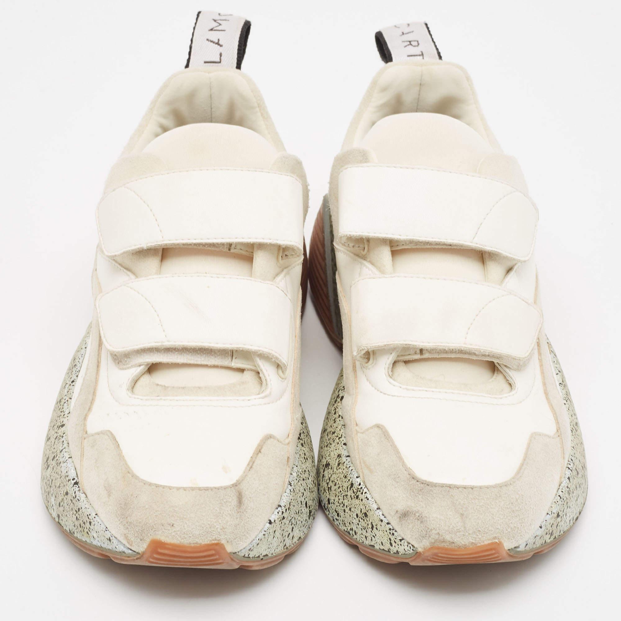 Beige Stella McCartney Cream/White Faux Suede & Faux Velcro Strap Sneakers Size 38