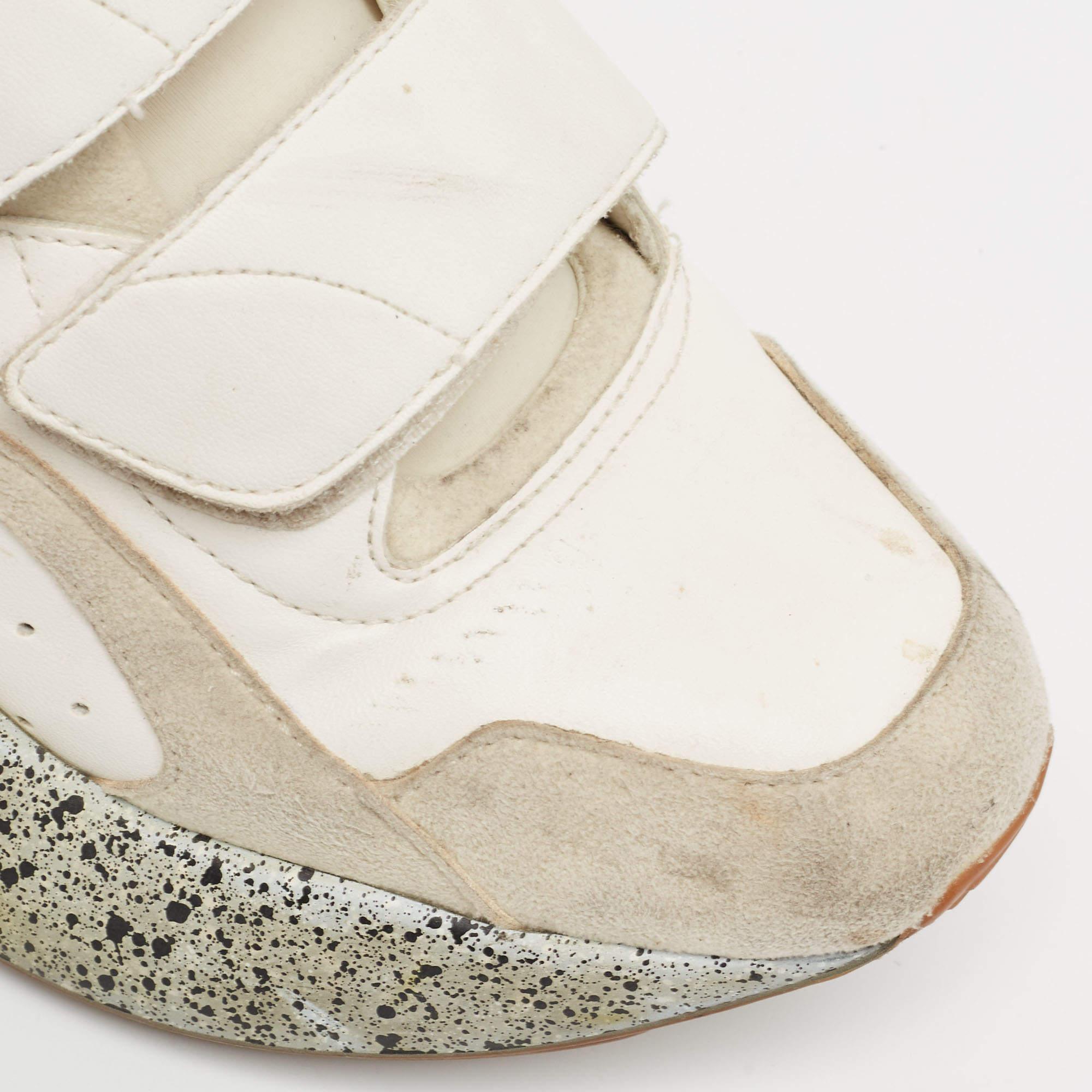 Stella McCartney Cream/White Faux Suede & Faux Velcro Strap Sneakers Size 38 2