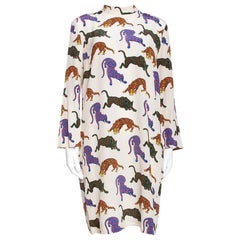 Stella McCartney Cream Wild Cat Print Silk Short Dress M