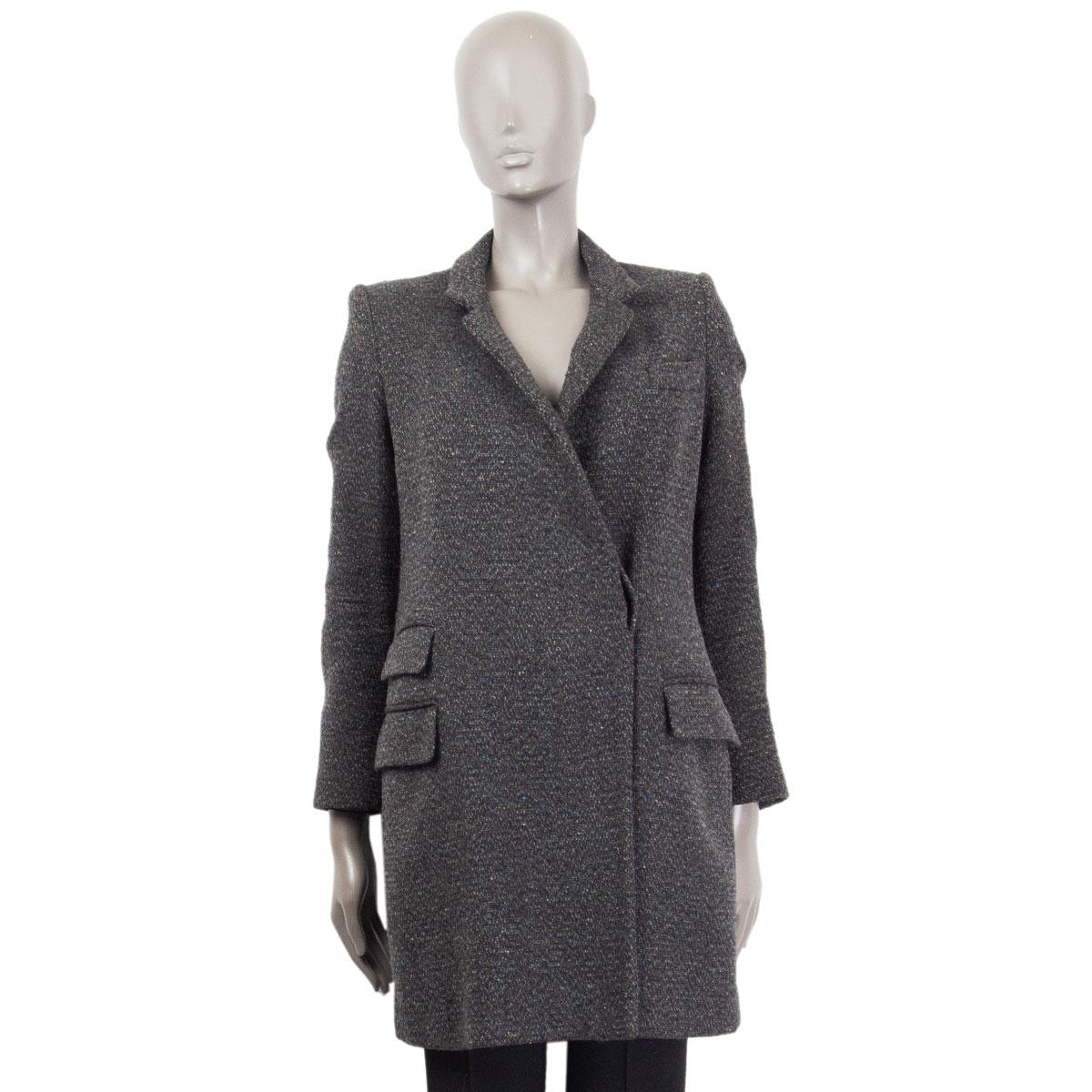 Black STELLA MCCARTNEY dark grey & multicolor wool TWEED Coat Jacket 38 XS For Sale