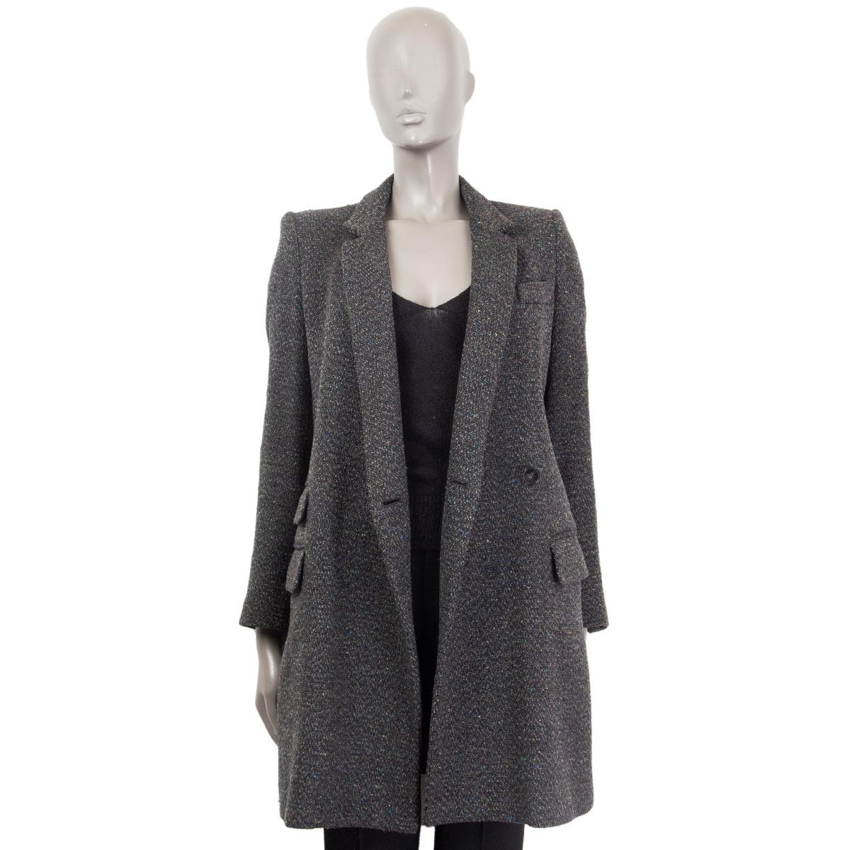 STELLA MCCARTNEY dark grey & multicolor wool TWEED Coat Jacket 38 XS In Excellent Condition For Sale In Zürich, CH