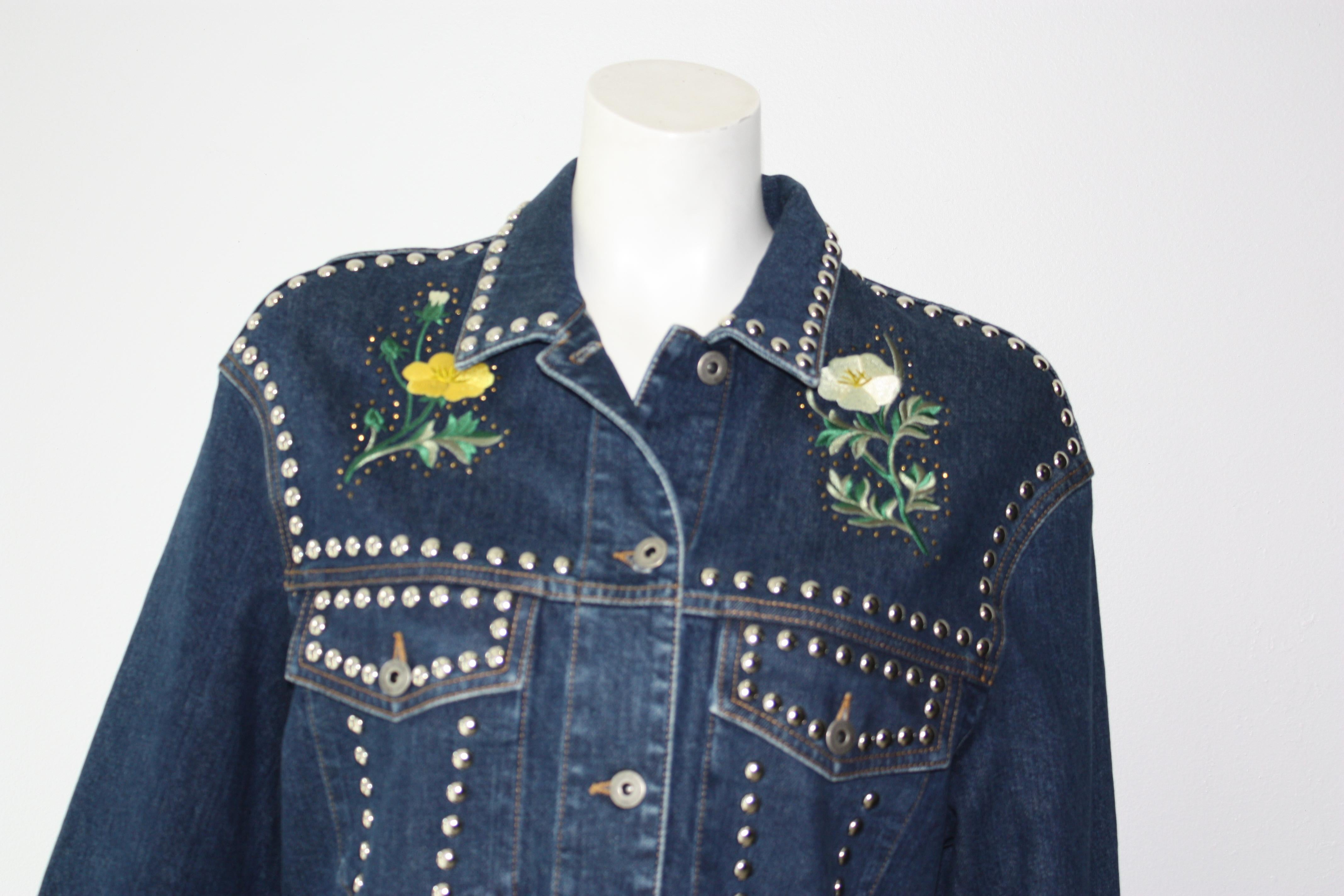 Black Stella McCartney Denim Multi-Colored and Floral Embroidered Jacket 