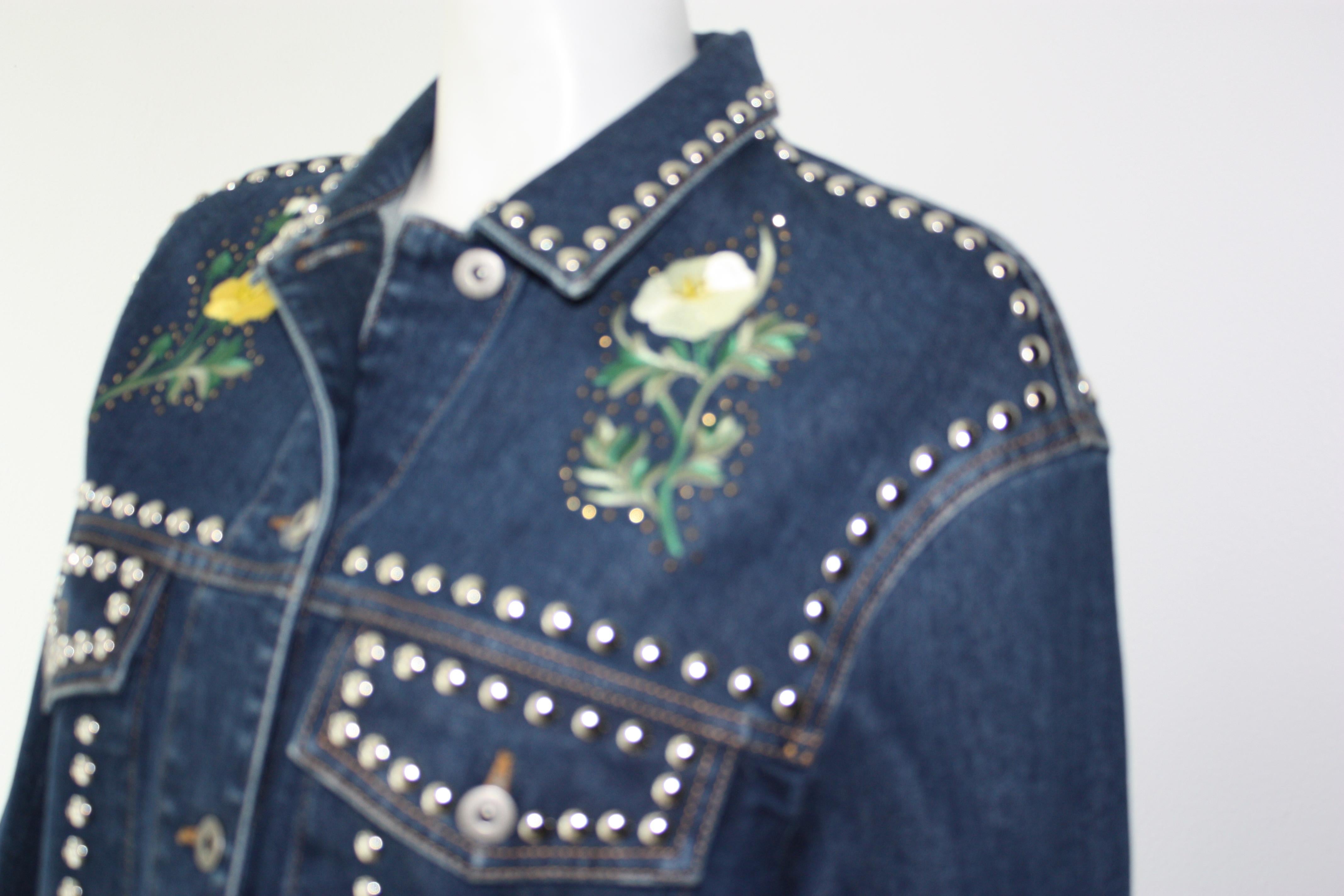 Stella McCartney Denim Multi-Colored and Floral Embroidered Jacket  In New Condition In Thousand Oaks, CA
