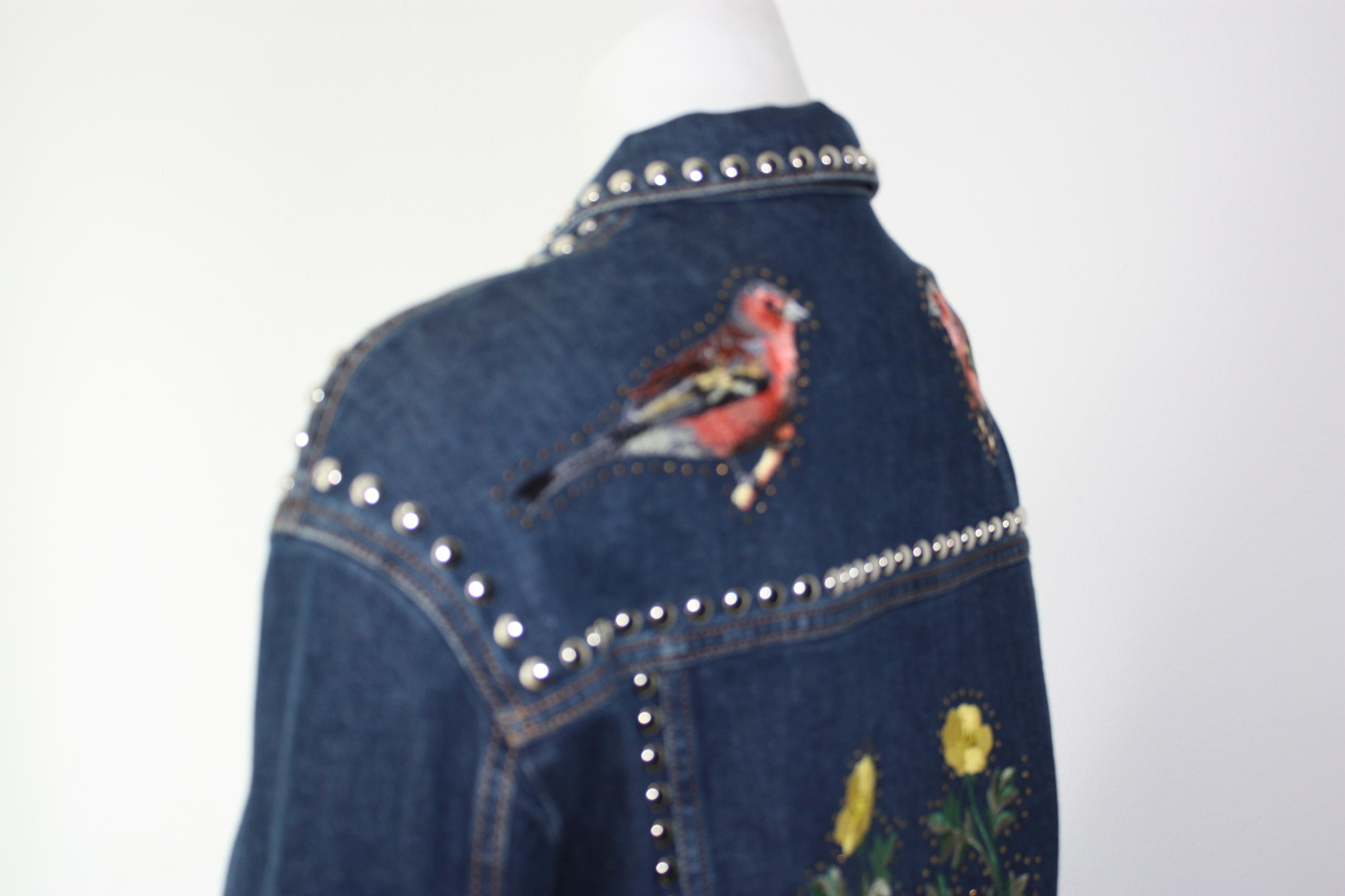 Women's Stella McCartney Denim Multi-Colored and Floral Embroidered Jacket 