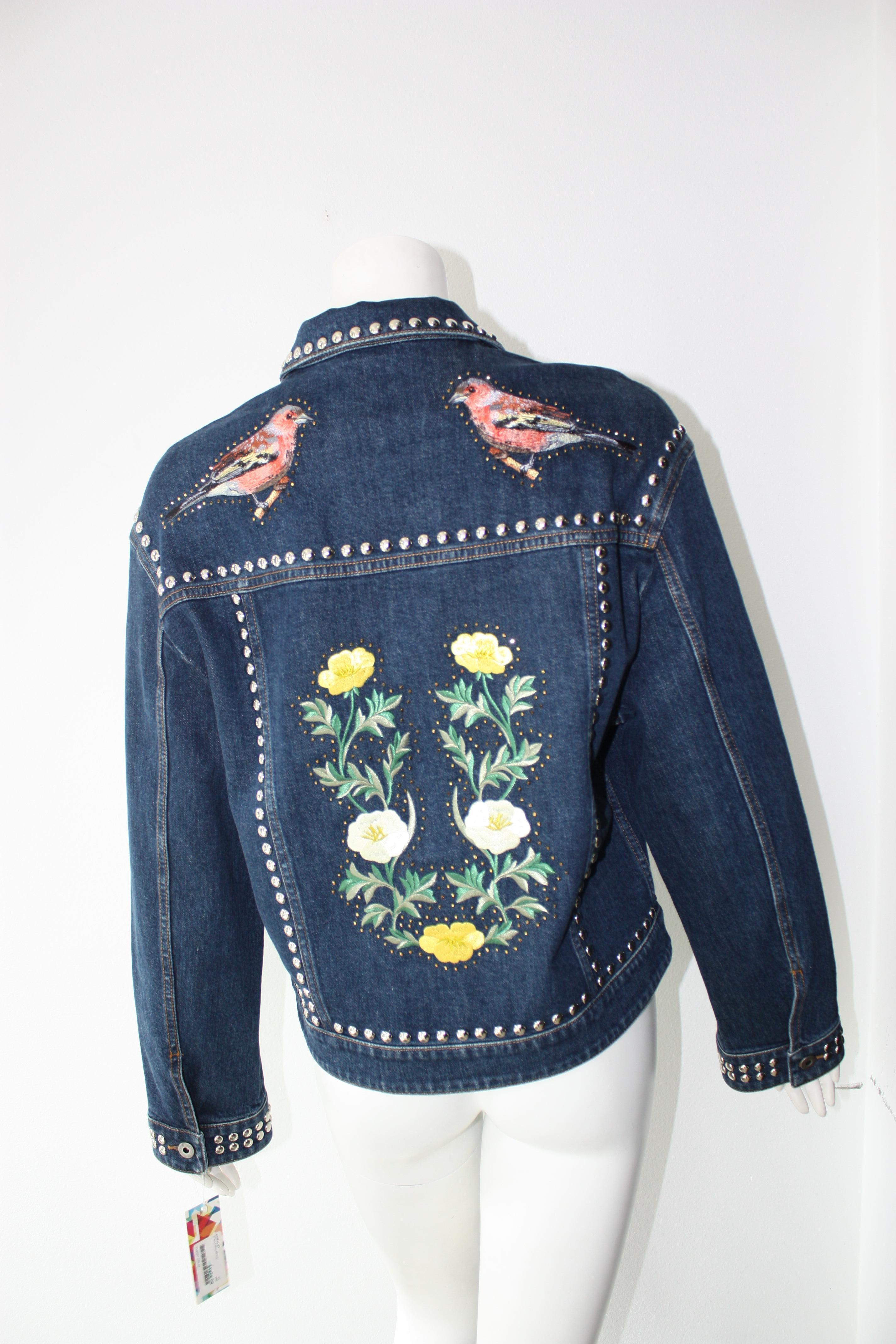 Stella McCartney Denim Multi-Colored and Floral Embroidered Jacket  2