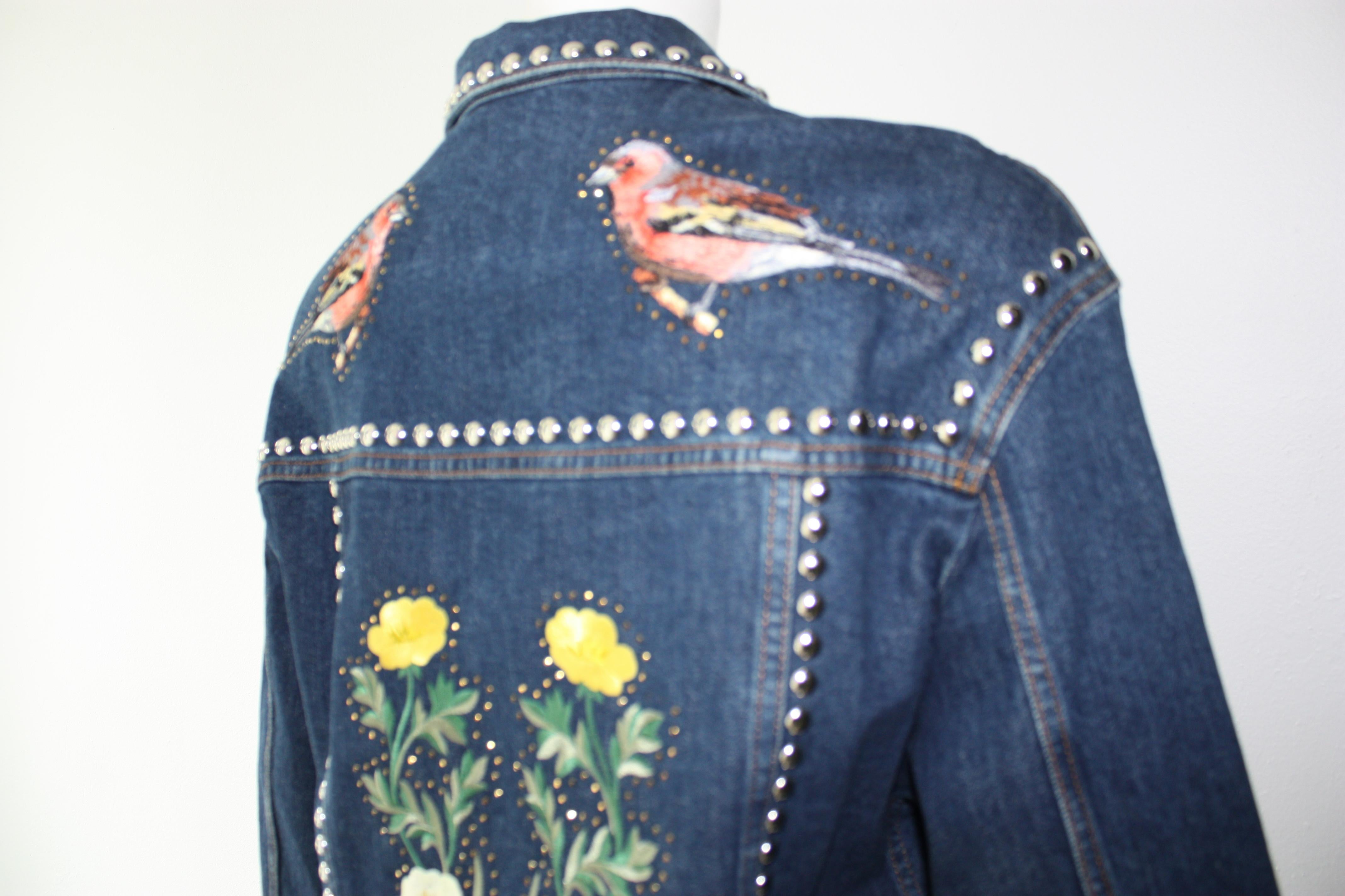 Stella McCartney Denim Multi-Colored and Floral Embroidered Jacket  3