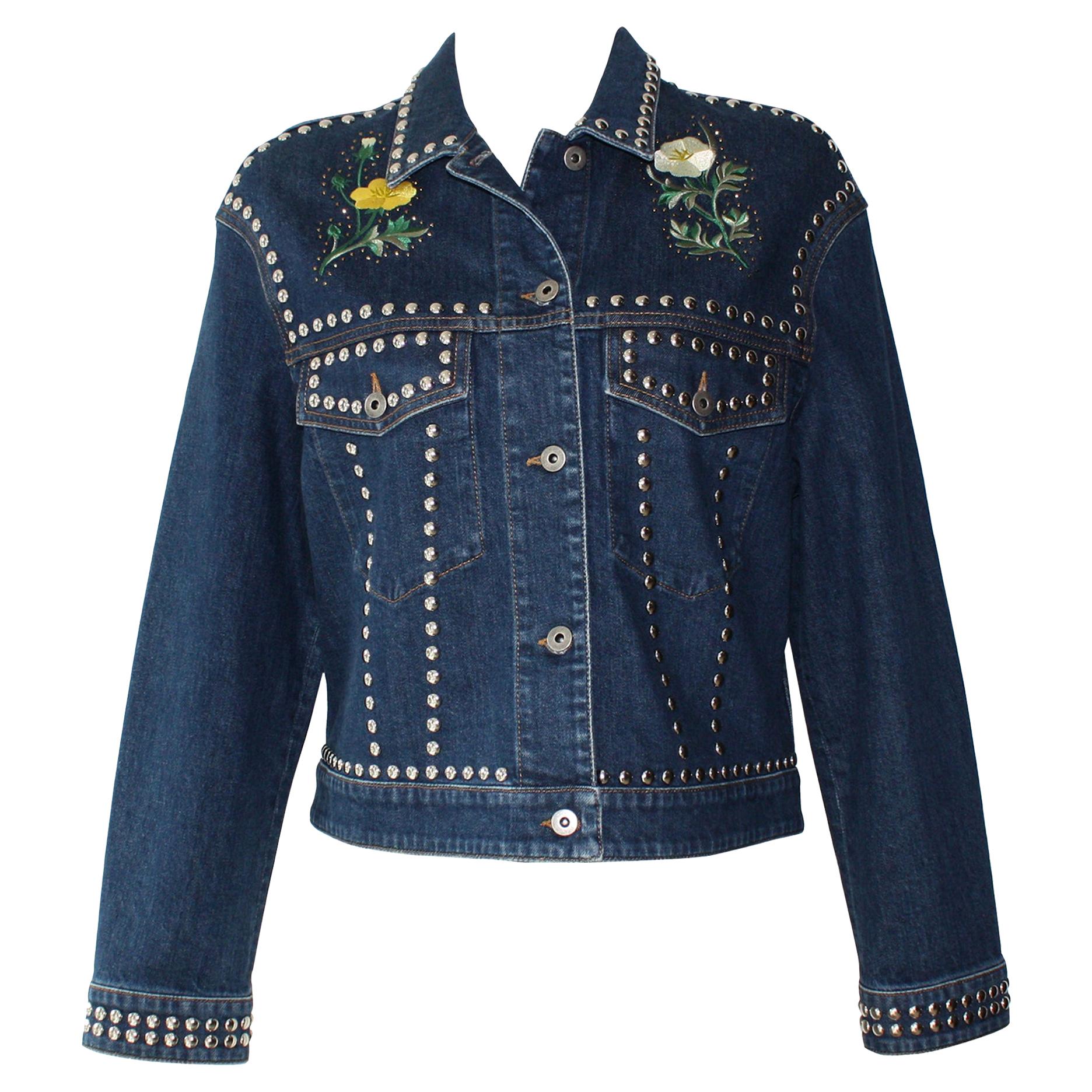 Stella McCartney Denim Multi-Colored and Floral Embroidered Jacket 