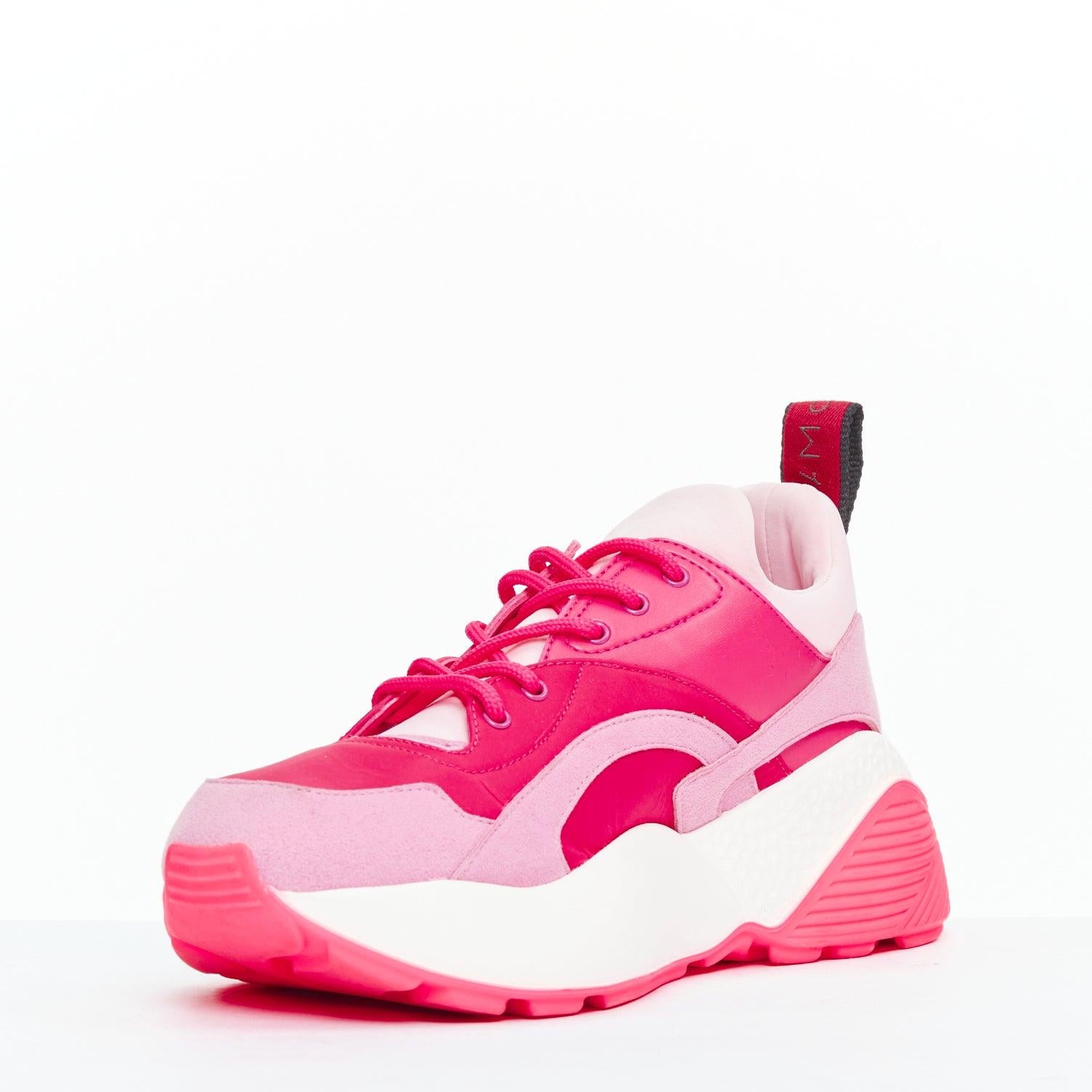 STELLA MCCARTNEY Eclypse pink fabric patchwork dad sneakers EU38 In Excellent Condition For Sale In Hong Kong, NT