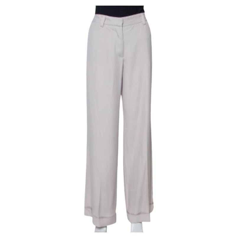 Stella McCartney Ecru Silk Blend Wide Leg Trousers M For Sale