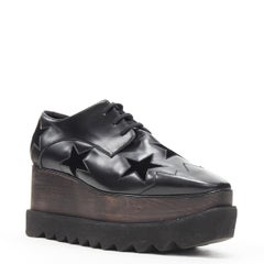 STELLA MCCARTNEY Elyse black star velvet wooden platform brogue EU38