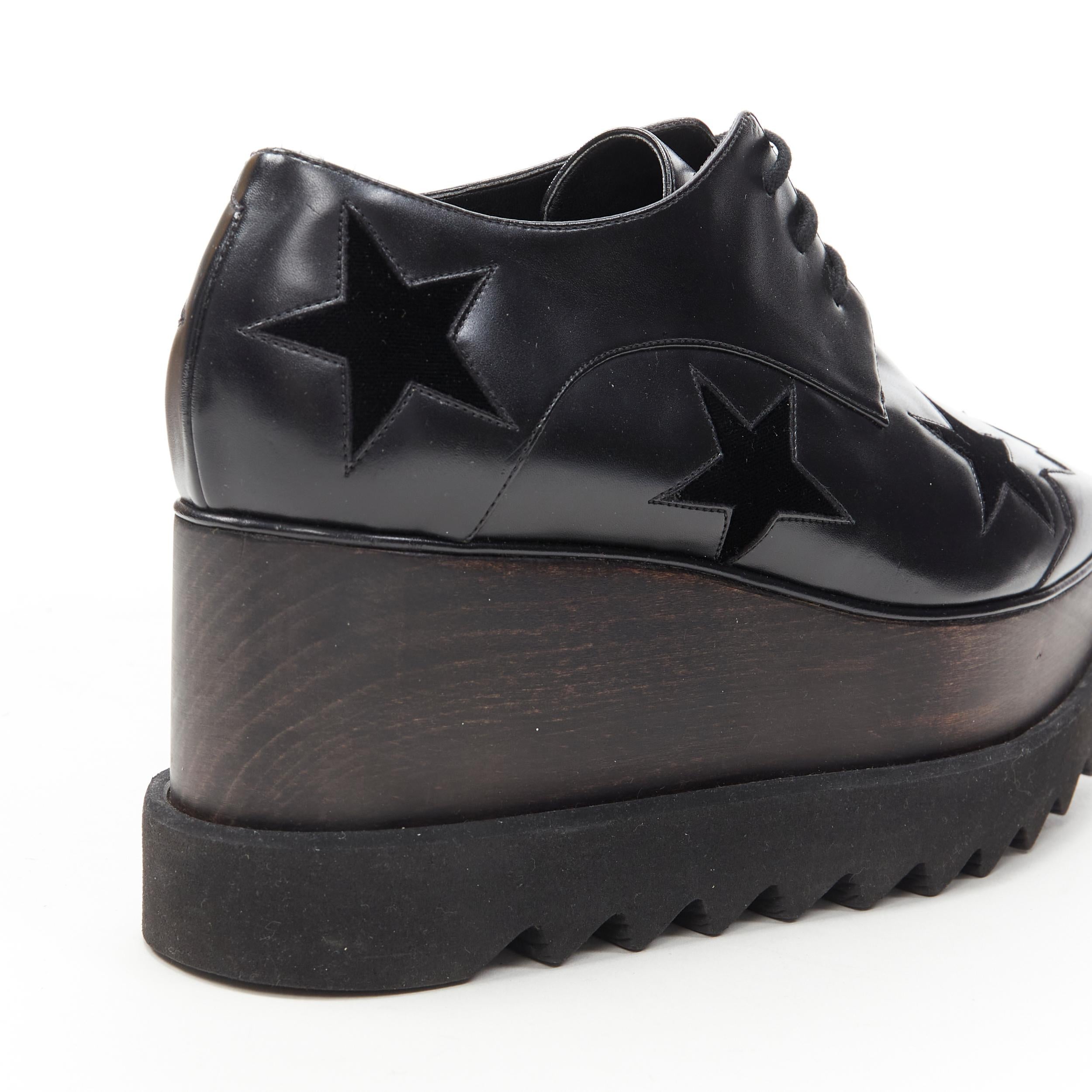 STELLA MCCARTNEY Elyse black star velvet wooden platform brogue EU38 4