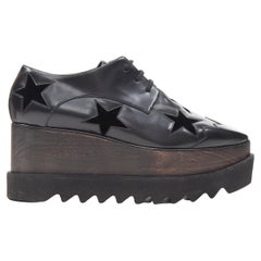 STELLA MCCARTNEY Elyse black star velvet wooden platform brogue EU38