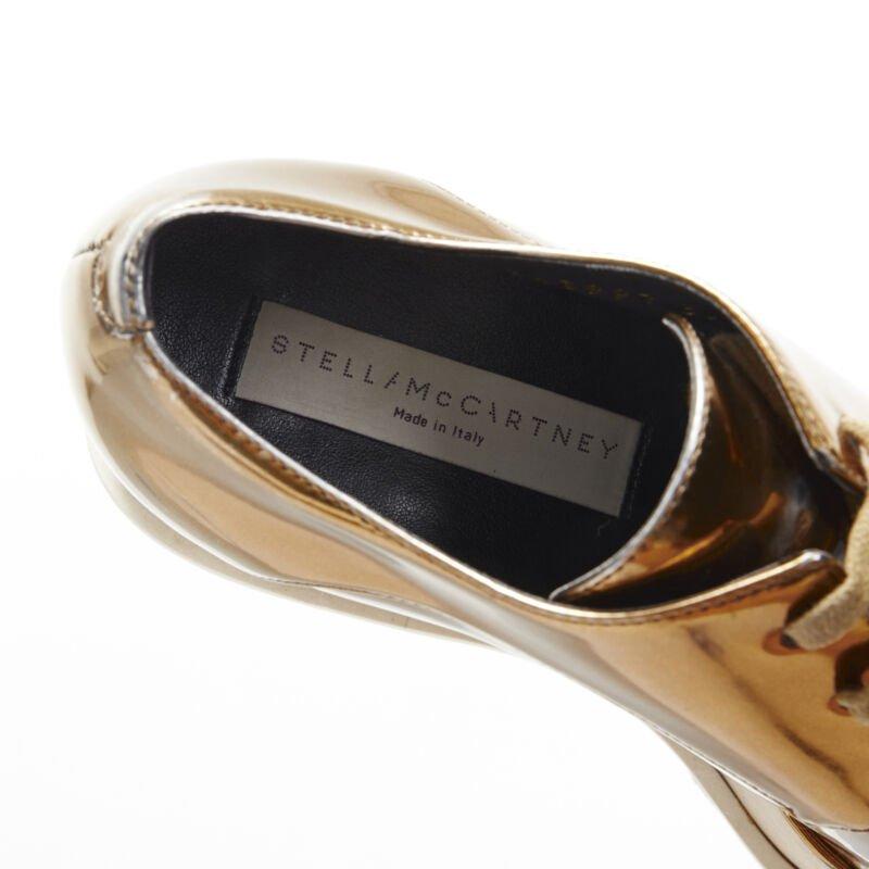 STELLA MCCARTNEY Elyse mirrored gold faux leather wooden platform brogue EU34.5 For Sale 5