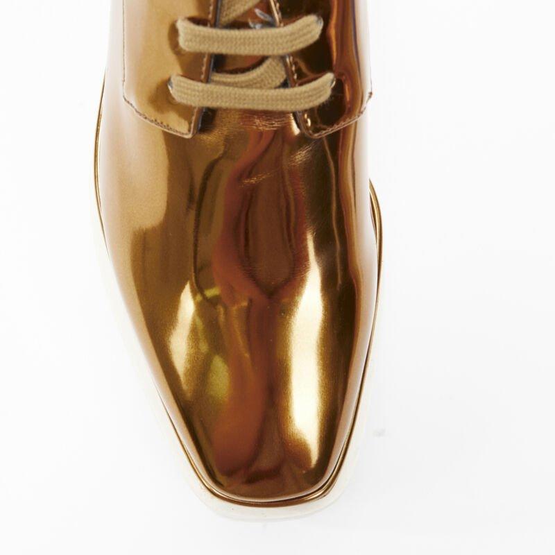 STELLA MCCARTNEY Elyse mirrored gold faux leather wooden platform brogue EU34.5 For Sale 1