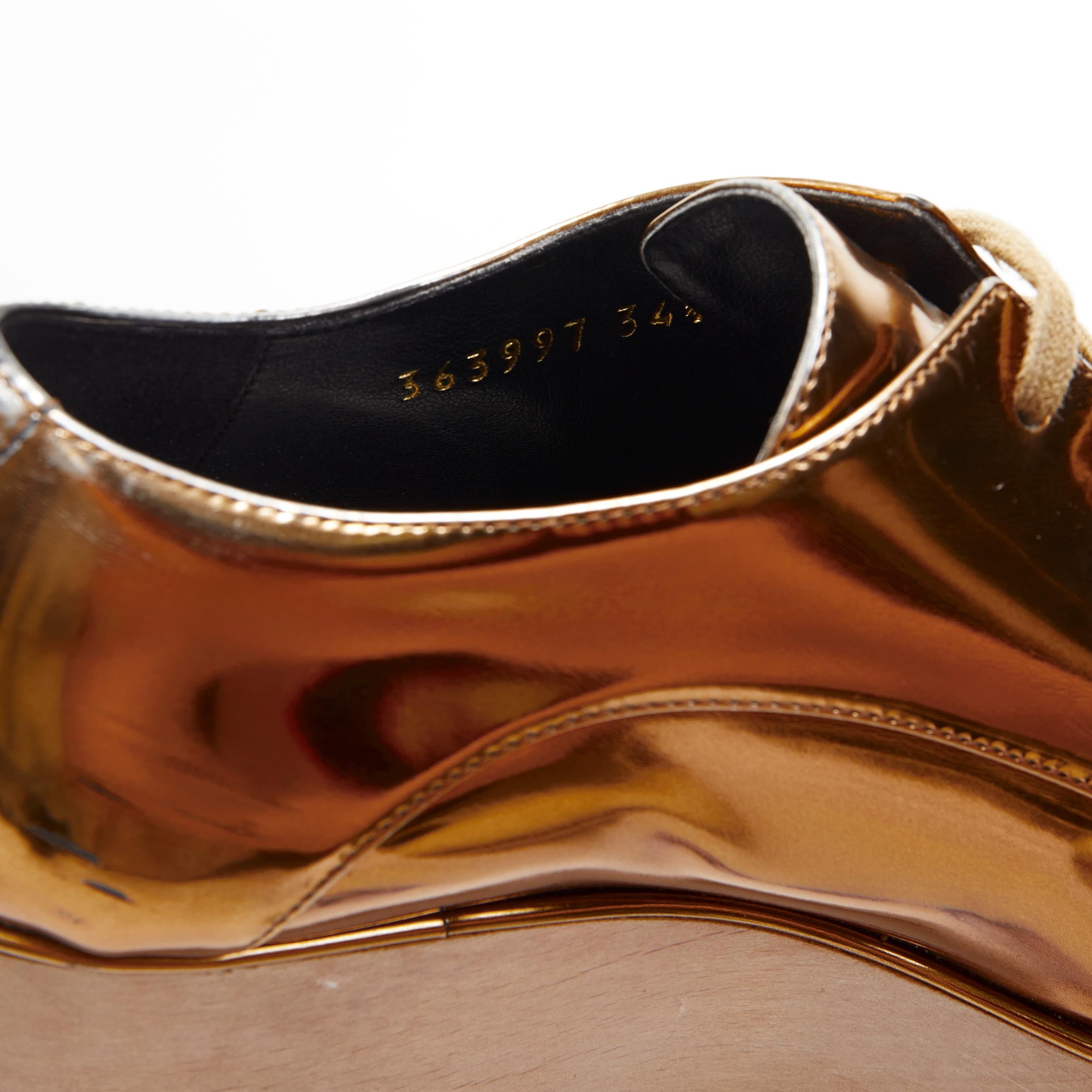 STELLA MCCARTNEY Elyse mirrored gold faux leather wooden platform brogue EU34.5 For Sale 2