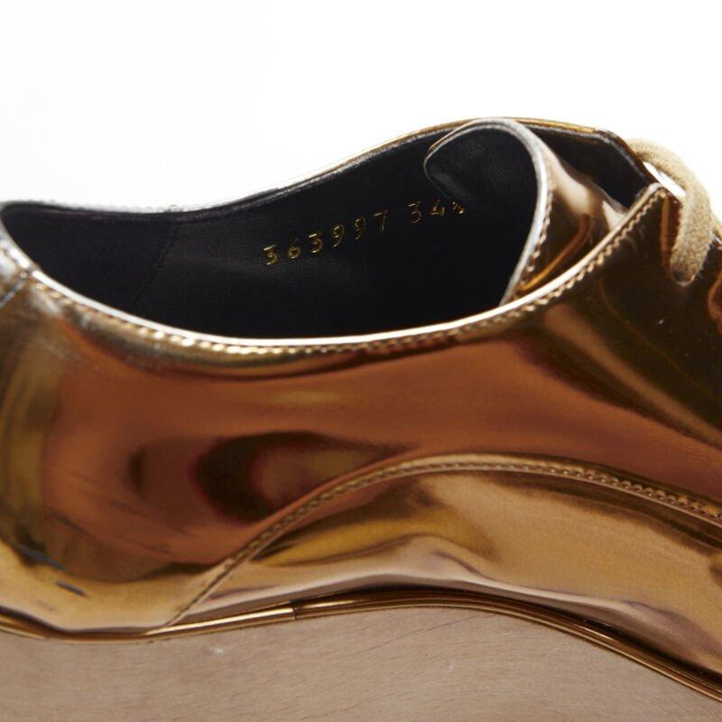 STELLA MCCARTNEY Elyse mirrored gold faux leather wooden platform brogue EU34.5 For Sale 3