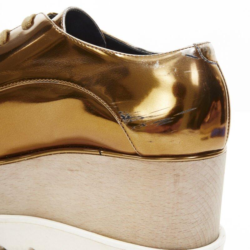STELLA MCCARTNEY Elyse mirrored gold faux leather wooden platform brogue EU34.5 For Sale 4