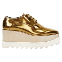STELLA MCCARTNEY Elyse mirrored gold faux leather wooden platform brogue EU34.5