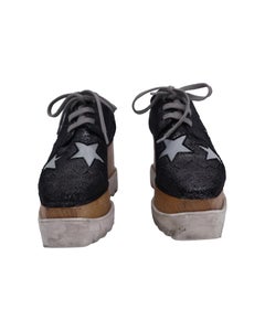 Stella McCartney Elyse Stars Glittered Platform Creepers in Black Faux Leather