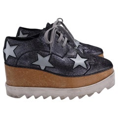 Stella McCartney Elyse Stars Glittered Platform Creepers in Black Faux Leather