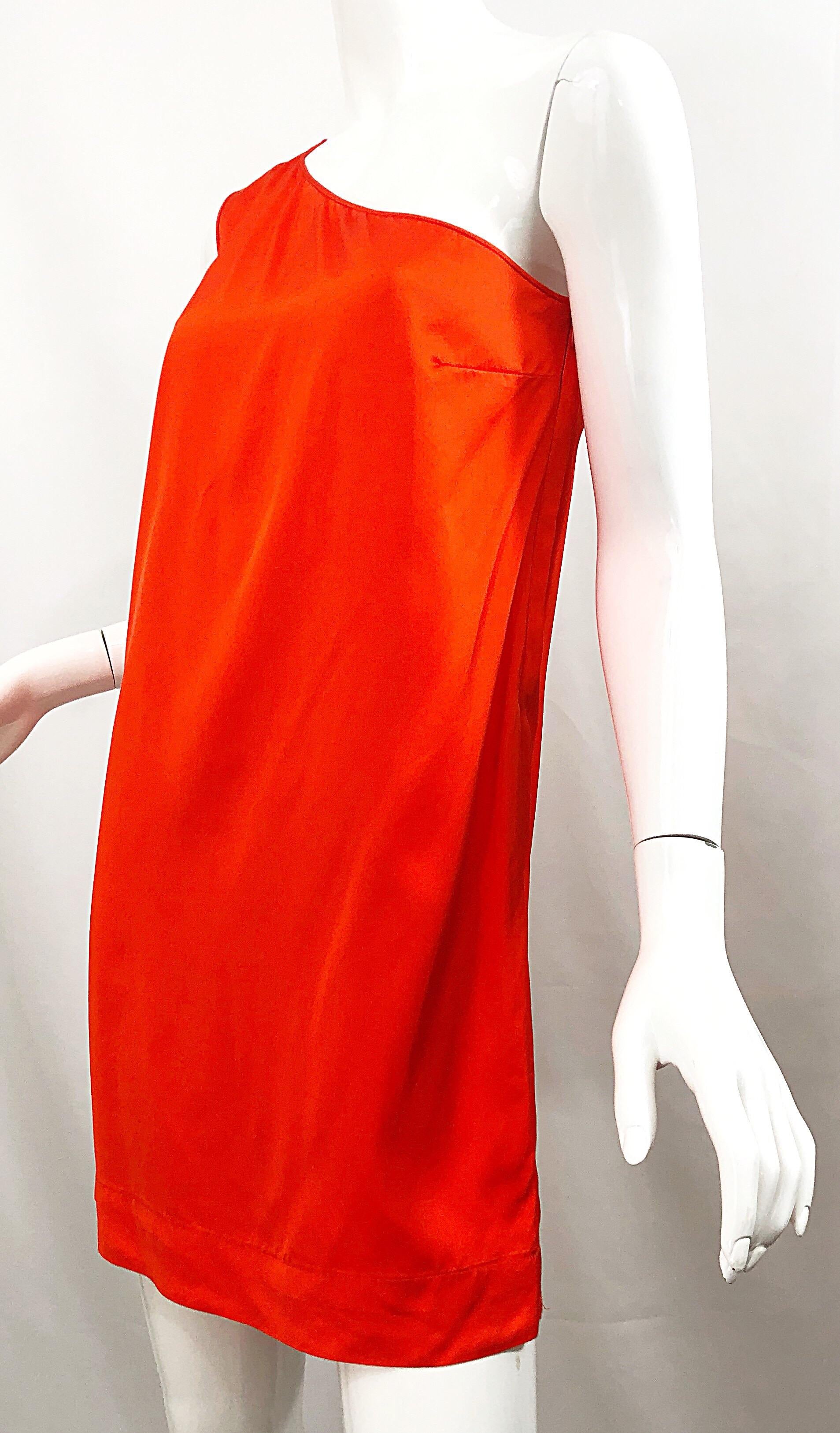 Stella McCartney F/W 2010 Bright Orange Sz 42 / 6-8 One Shoulder Mini ...