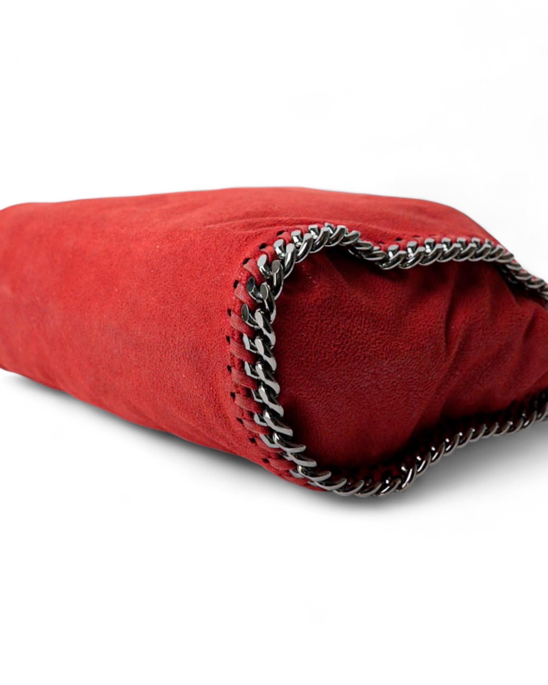 Stella McCartney Falabella 3 Chain  in Tessuto Scamosciato Rosso 6