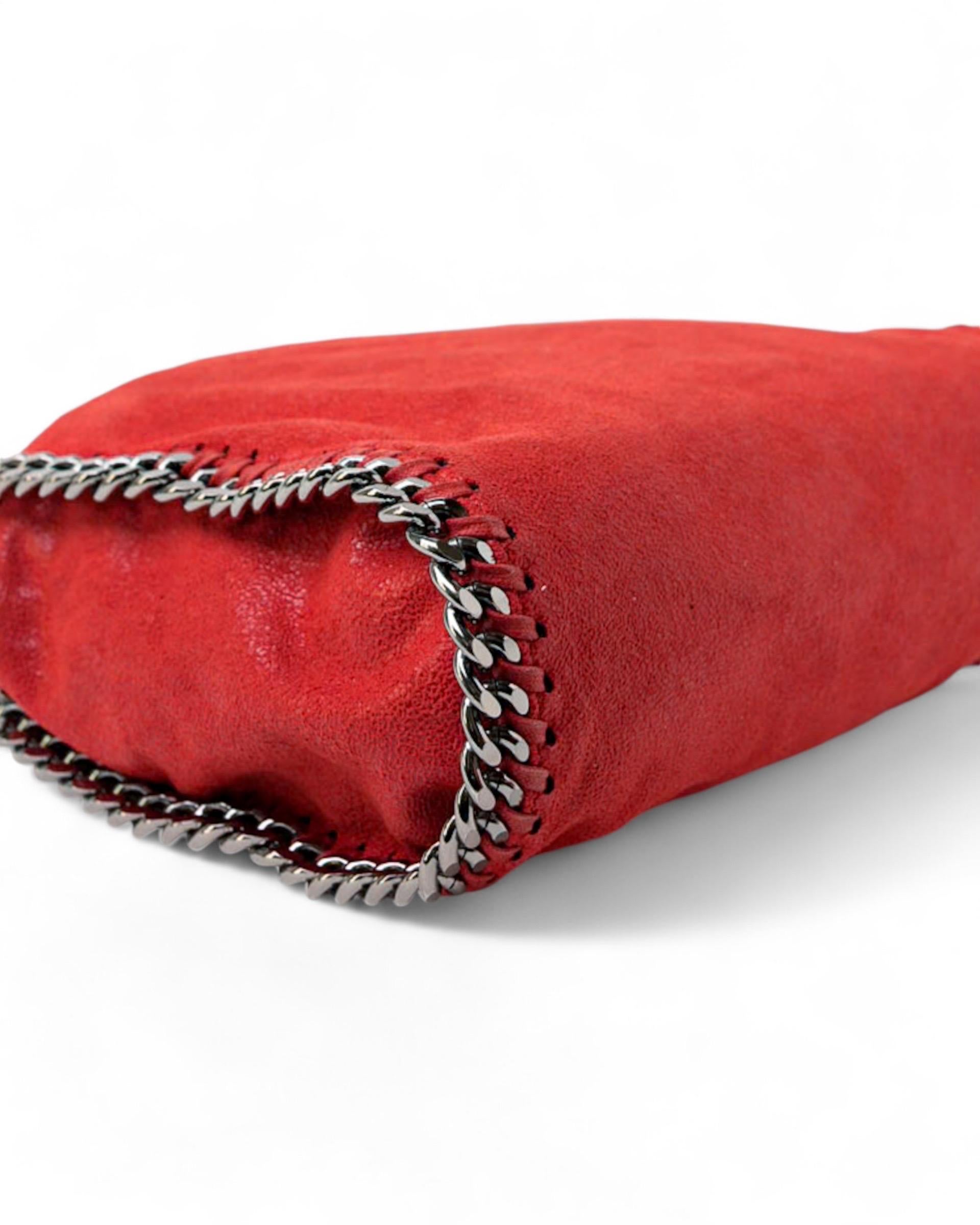 Stella McCartney Falabella 3 Chain  in Tessuto Scamosciato Rosso 7