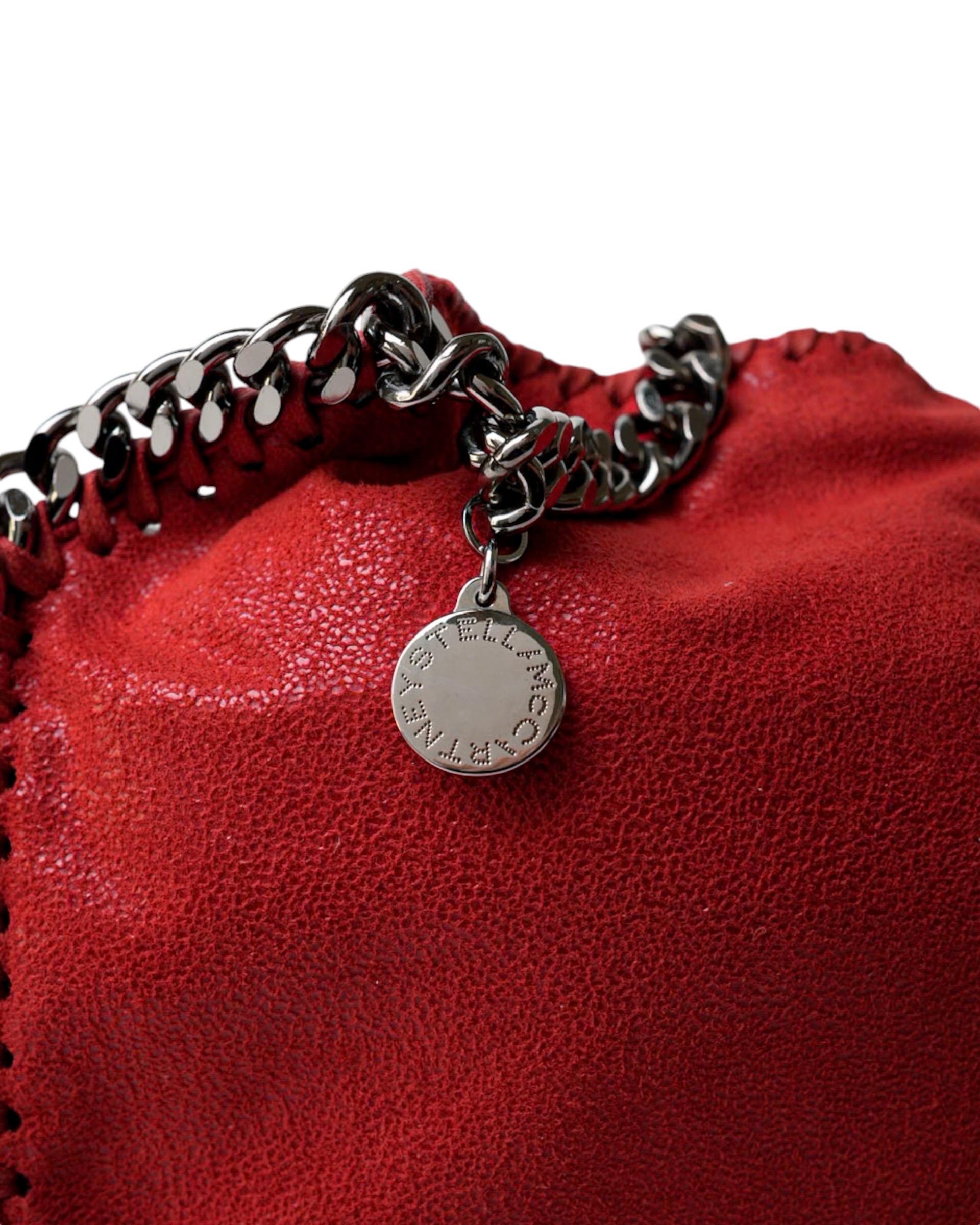 Stella McCartney Falabella 3 Chain  in Tessuto Scamosciato Rosso 1